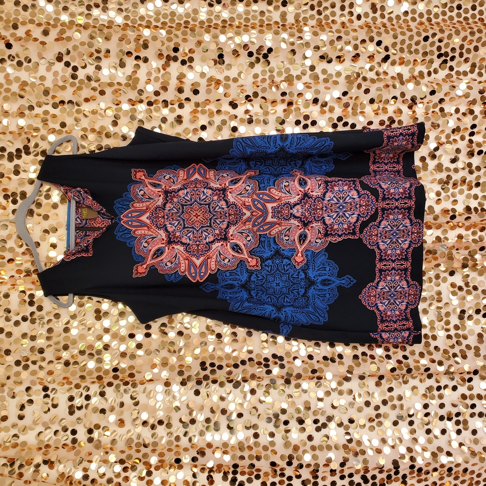 Elegant Black and Blue Patterned Dress